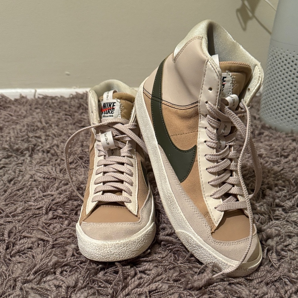 Nike High-Top Sneakers in Cream and Olive